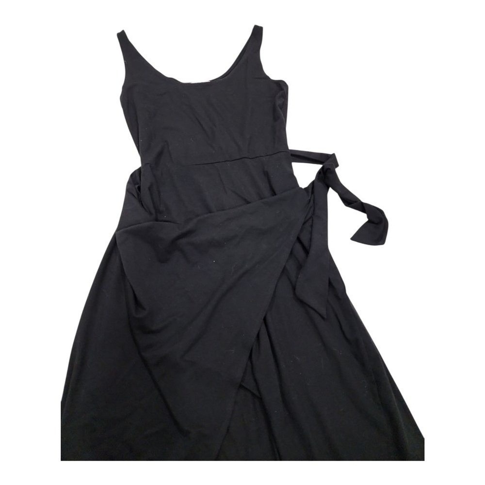 Reformation Jeans High Low Wrap Dress Womens Medium Black Sustainable Chic - Picture 10 of 10